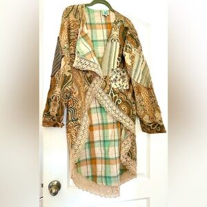 Jaded Gypsy Boho Paisley Hi Low Patchwork Jacket with Lace Trim - Multicolor